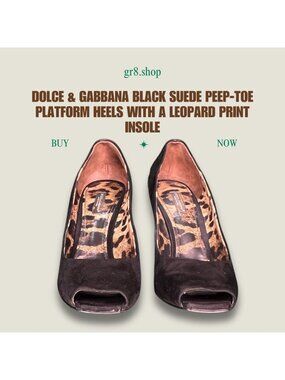Dolce & Gabbana Size 7 Black Suede Peep-Toe Platform Heels With Leopard Print In